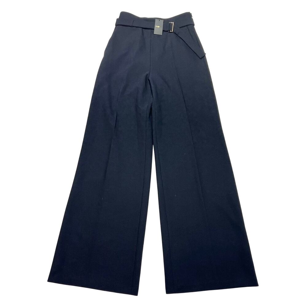 Maje Wide Leg Trousers High Waisted Belted Pants Navy Blue Women Size 36 FR New